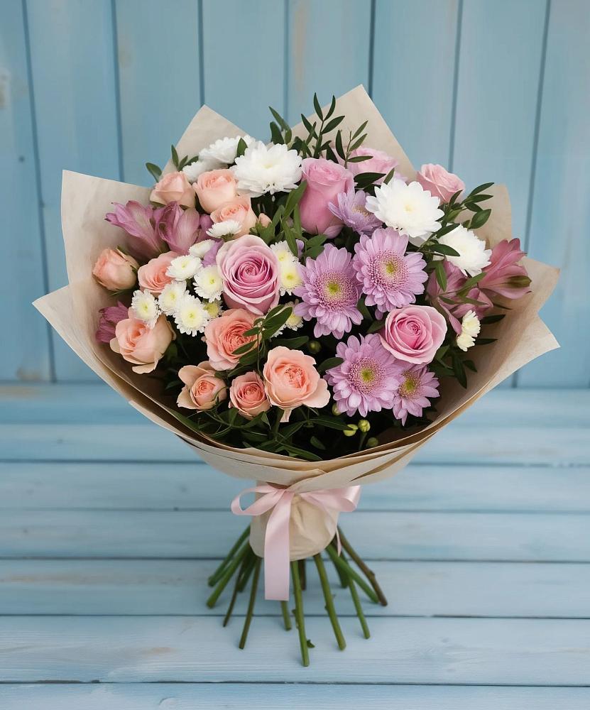 Букет цветов из: Хризантемы, Розы и Альстромерии в Таганроге