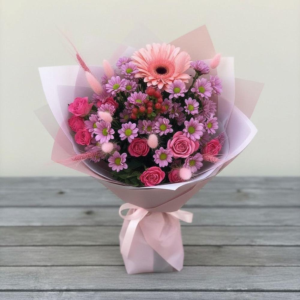 Букет цветов из: Розы, Герберы и Хризантемы в Таганроге