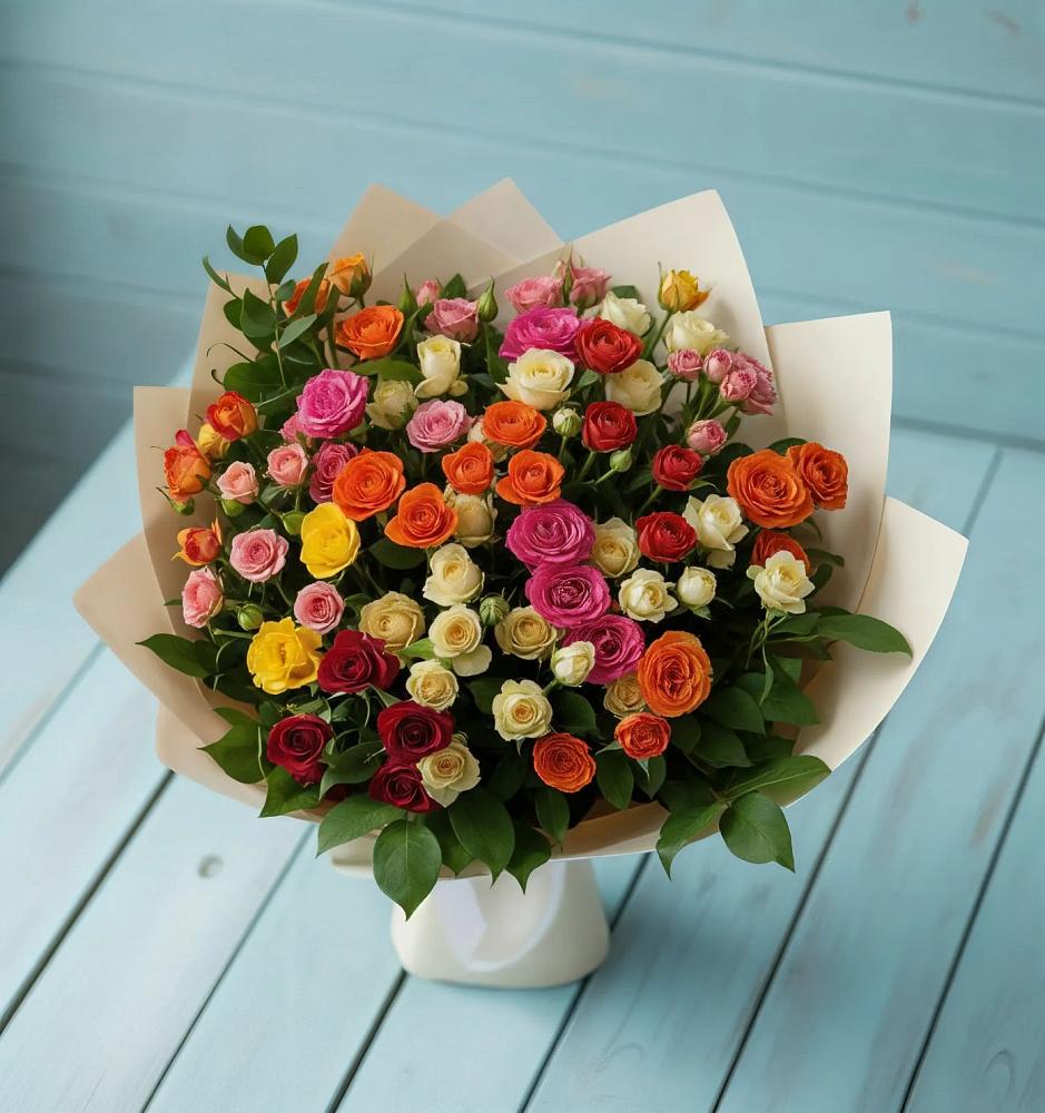 Букет Микс из разноцветных кустовых роз в Таганроге