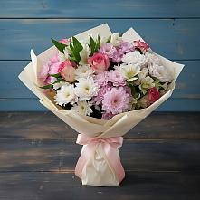 Букет цветов из:  Хризантемы, Альстромерии и Розы в Таганроге