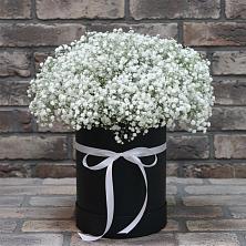 Цветочная композиция из Гипсофила в шляпной коробке в Таганроге
