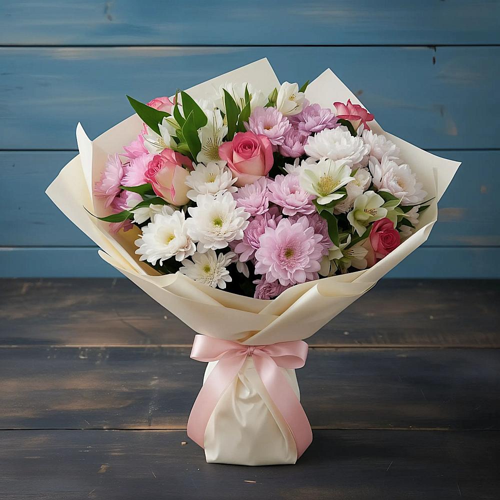 Букет цветов из: Хризантемы, Альстромерии и Розы в Таганроге